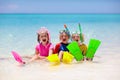 Kids snorkel. Children snorkeling in tropical sea Royalty Free Stock Photo