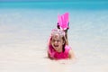 Kids snorkel. Children snorkeling in tropical sea Royalty Free Stock Photo