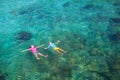 Kids snorkel. Children snorkeling in tropical sea Royalty Free Stock Photo