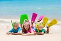 Kids snorkel. Children snorkeling in tropical sea Royalty Free Stock Photo