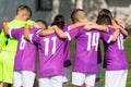 Kids soccer football - children players celebrating after victo Royalty Free Stock Photo