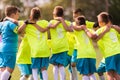 Kids soccer football - children players celebrating after victo Royalty Free Stock Photo