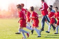 Kids soccer football - children players exercising before match