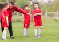 Kids soccer football - children players exercising before match