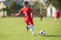 Kids soccer football - children players match on soccer field Royalty Free Stock Photo