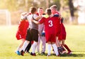 Kids soccer football - children players match on soccer field Royalty Free Stock Photo