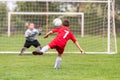 Kids soccer football - children players match on soccer field Royalty Free Stock Photo