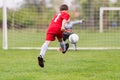 Kids soccer football - children players match on soccer field Royalty Free Stock Photo