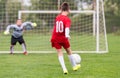 Kids soccer football - children players match on soccer field Royalty Free Stock Photo