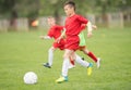 Kids soccer football - children players match on soccer field Royalty Free Stock Photo