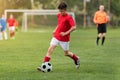 Kids soccer football - children players match on soccer field Royalty Free Stock Photo