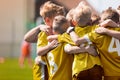 Kids Soccer Football Team Huddle. Children Play Sports Game Royalty Free Stock Photo