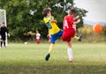 Kids soccer football - children players match on soccer field