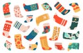 Kids socks. Cute colorful cotton socks, textile dotted and striped trendy clothes, wool comfort kids wear vector