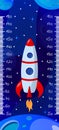 Kids space height chart, cosmic wall meter with cartoon fantasy planets and rocket. Vector template. Royalty Free Stock Photo