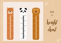 Kids space height chart. Cute wall meter with funny animals. Vector template. Cartoon zoo. Design of children`s products