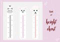 Kids space height chart. Cute wall meter with funny animals. Vector template. Cartoon zoo. Design of children`s products