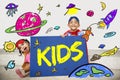 Kids Space Rocket Planet Graphic Concept Royalty Free Stock Photo