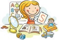 A kids speech therapist with toys, books, letters, mirror