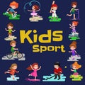 Kids sport, isolated boy and girl playing active games vector Royalty Free Stock Photo