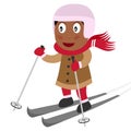 Happy Black Girl Skiing Isolated on White
