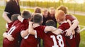 Kids Sport Team Huddle. Boys of Soccer Team Gathered Before the Tournament Final Match Royalty Free Stock Photo