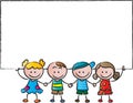 Kids standing with a blank card Royalty Free Stock Photo