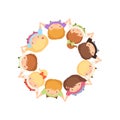 Kids Standing in Circle Holding Hands, Cute Preschool Boys and Girls Having Fun Together, Top View Cartoon Vector Royalty Free Stock Photo