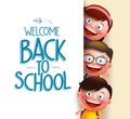 Kids student vector characters holding white board with blank space Royalty Free Stock Photo