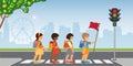 Kids students with backpack walking crossing road Royalty Free Stock Photo