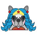 Kids style Cute French bulldog Female Dog Superhero Comic character vector in color