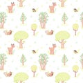 Kids style drawing cute doodle trees vector seamless pattern. Royalty Free Stock Photo
