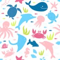 Kids style seamless pattern with marine animals Royalty Free Stock Photo