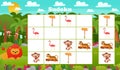 Kids sudoku game with cartoon lion and tiger in jungle. riddle with tropical animals characters Royalty Free Stock Photo