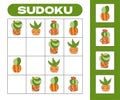 Kids sudoku game 4x4 worksheet from cute cactuses in zentangle pots