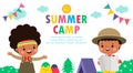 kids summer camp background education Banner Template for advertising brochure cartoon children doing activities on camping poster Royalty Free Stock Photo