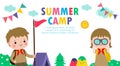 kids summer camp background education Banner Template for advertising brochure cartoon children doing activities on camping poster Royalty Free Stock Photo
