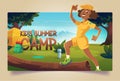 Kids summer camp cartoon landing with counselor