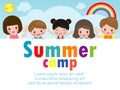 Kids summer camp education Template for advertising brochure, children doing activities on camping, poster flyer template, your te Royalty Free Stock Photo