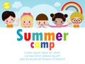 Kids summer camp education Template for advertising brochure, children doing activities on camping, poster flyer template, your te Royalty Free Stock Photo