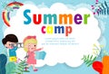 Kids summer camp education Template for advertising brochure, children doing activities on camping , poster flyer template Royalty Free Stock Photo