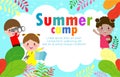 Kids summer camp education Template for advertising brochure, children doing activities on camping, poster flyer template Royalty Free Stock Photo