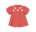 Kids summer dress. Girls childs clothes decorated with flowers. Little girly apparel, fashion wearing. Modern girlish