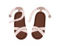 Kids summer sandals top view. Childs girls footwear pair. Girly foot wear with criss cross straps. Toddlers footgear Royalty Free Stock Photo