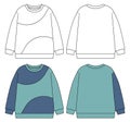 Kids Sweatshirt Flat Sketch Collection, Color Block & Panel Cut Long Sleeve Pullover Vector Set Royalty Free Stock Photo
