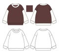Kids Sweatshirt Flat Sketch Collection, Color Block & Panel Cut Long Sleeve Pullover Vector Set Royalty Free Stock Photo