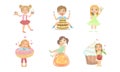 Kids with Sweet Desserts Set, Happy Boys and Girls Eating Cake, Candies, Ice Cream, Donut Vector Illustration Royalty Free Stock Photo