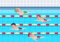 Kids swim. Childrens swimming competition in pool. Sports athletics children vector illustration