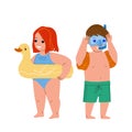 Kids In Swimming Suit Enjoying On Beach Vector