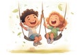 kids swinging on a tire swing, giggling Royalty Free Stock Photo